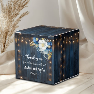 Thank You Rustic Blue Wood White Floral Wedding Favor Boxes
