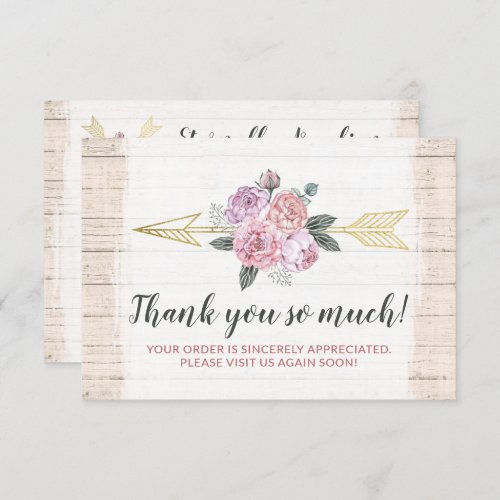 Thank You Rustic Bohemian Floral Arrows Blush Card