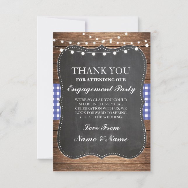 Thank You Rustic Cards Wood Blue Check Wedding BBQ (Front)