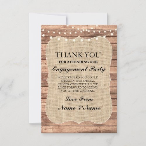 Thank You Rustic Cards Wood Burlap BBQ Engagement