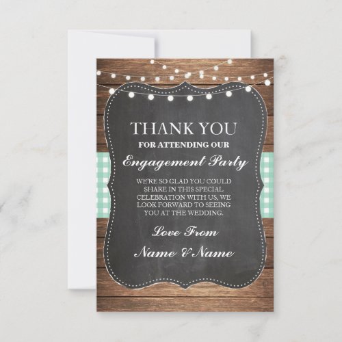 Thank You Rustic Cards Wood Mint Check Wedding BBQ