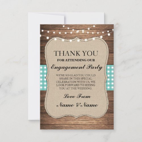 Thank You Rustic Cards Wood Teal Burlap Engagement