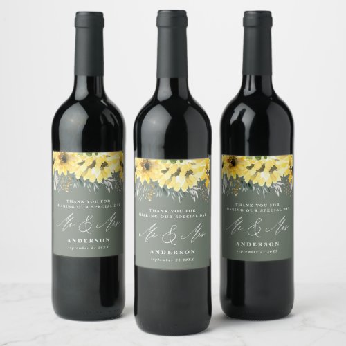 Thank you rustic country sunflower eucalyptus chic wine label