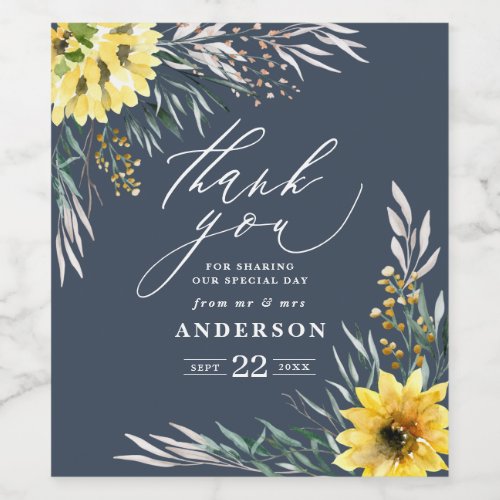 Thank you rustic country sunflower eucalyptus chic wine label