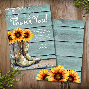 Thank You Rustic Country Western Sunflower Boots Card
