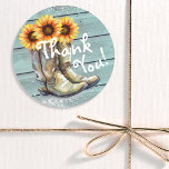 Thank You Rustic Country Western Sunflower Boots Classic Round Sticker<br><div class="desc">Thank You Rustic Country Western Sunflower Boots Stickers Envelope Seals features a watercolor illustration of cowgirl boots filled with sunflowers with the text "Thank You" in modern script typography and accented with silver faux glitter. Designed by Evco Studio www.zazzle.com/store/evcostudio</div>