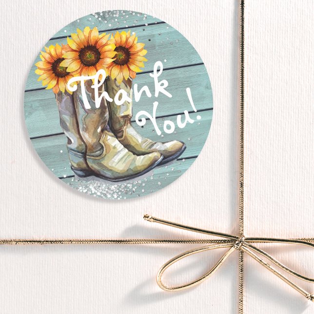 Thank You Rustic Country Western Sunflower Boots Classic Round Sticker (Creator Uploaded)