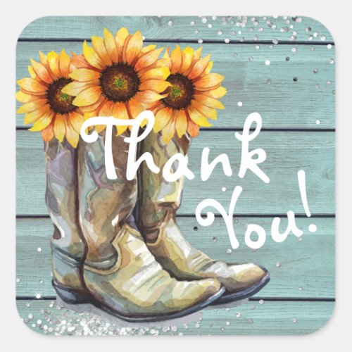 Thank You Rustic Country Western Sunflower Boots Square Sticker