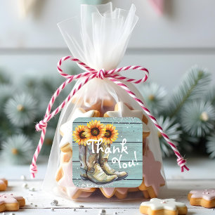 Thank You Rustic Country Western Sunflower Boots Square Sticker