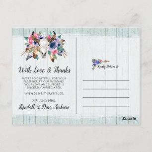 Thank You Rustic Floral Cow Skull Boho Chic Photo Postcard