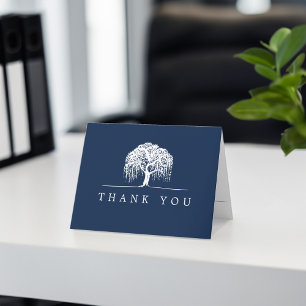 Thank You Rustic Navy Blue White Willow Tree Logo Card