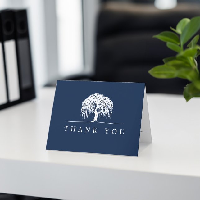 Thank You Rustic Navy Blue White Willow Tree Logo Card (Thank You Rustic Navy Blue White Willow Tree Logo)