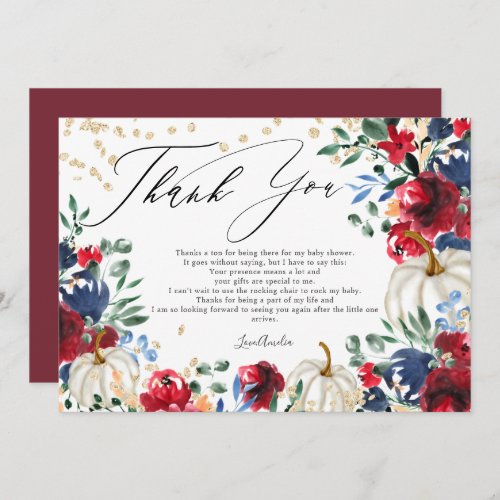Thank you rustic red burgundy floral baby shower