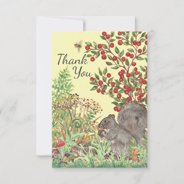 Thank You Rustic Squirrel Nature Woods Yellow Fall Card (Front)
