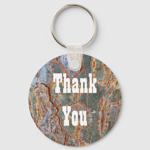 Thank You Rustic Tree Bark Abstract Appreciation Keychain