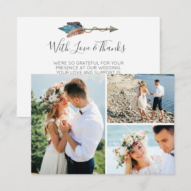 Thank You Rustic Turquoise Feather Arrow Photo Card (Front/Back)