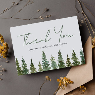 Thank You Rustic Watercolor Pine Forest Wedding Card