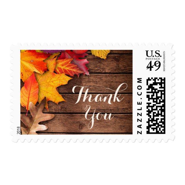 Thank You Rustic Wood Autumn Maple Thanksgiving Postage