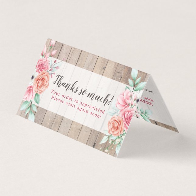 Thank You Rustic Wood Country Farmhouse Roses Card (Front)