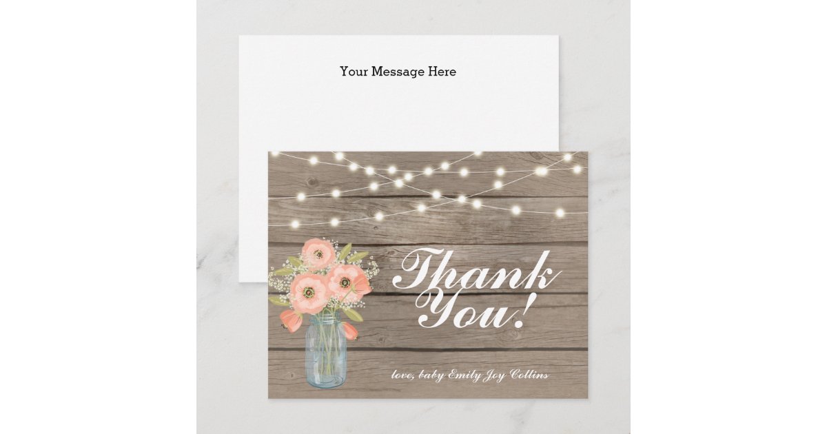 Thank You Rustic Wood String Lights Note Card | Zazzle