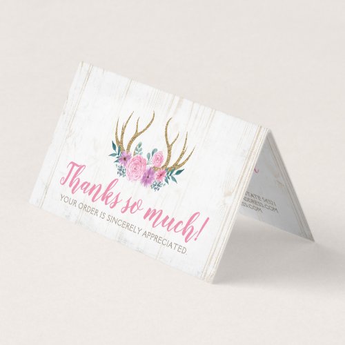 Thank You Rustic Wood  Watercolor Floral Antlers