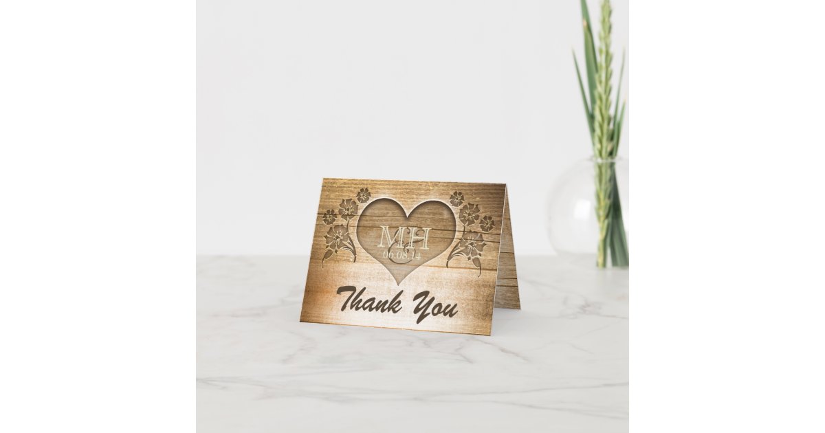 thank you rustic wood wedding cards Zazzle