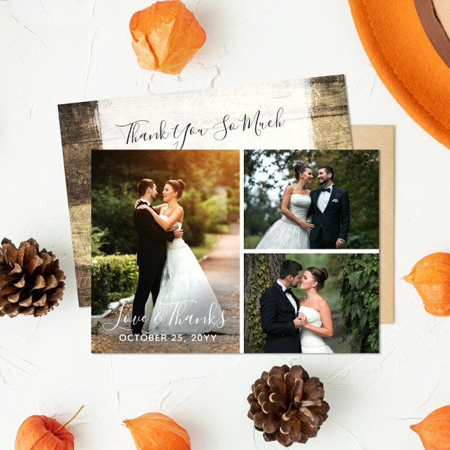 Thank You Rustic Wood Wedding Photo Pic Collage (Creator Uploaded)