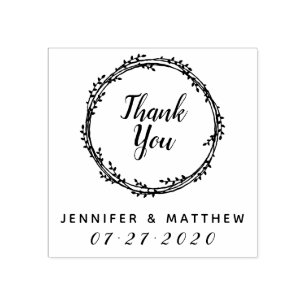 Thank You Rustic Wreath Wedding Favor Gift Rubber Stamp
