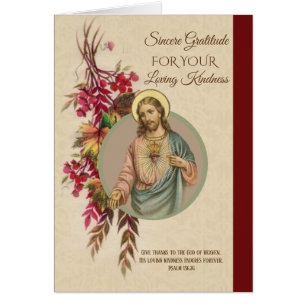 Thank You Sacred Heart Jesus Autumn Flowers Cards