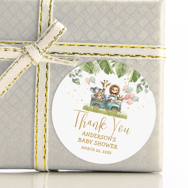 Thank You Safari Baby Shower Classic Round Sticker (Creator Uploaded)
