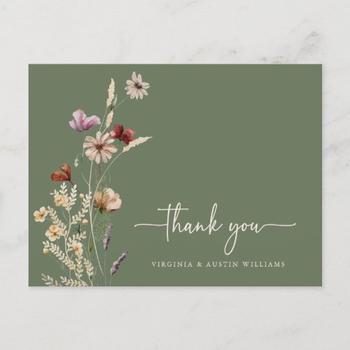 Thank You Sage Floral Postcard