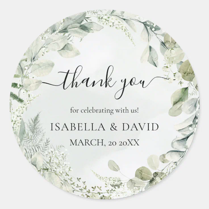Thank You Sage Green Foliage Rustic Wedding Favor Classic Round Sticker ...