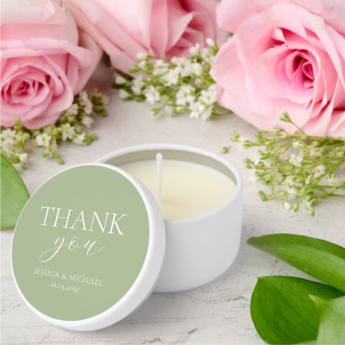 Thank You Sage Green Personalized Elegant Wedding Mini Candle Favors