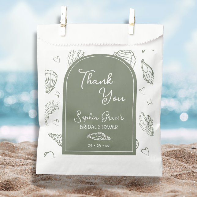 Thank You Sage Green Seashells Doodles  Favor Bag (Creator Uploaded)
