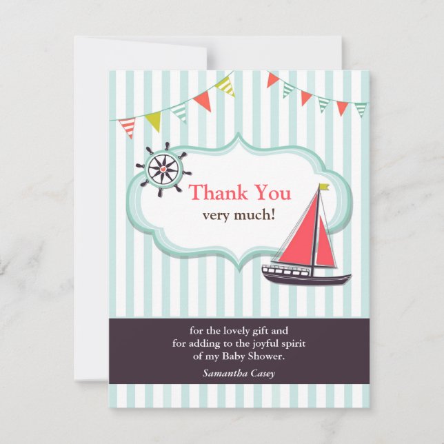 Thank You Sailing Baby Shower Card (Front)