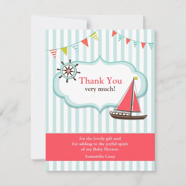 Thank You Sailing Baby Shower Card (Front)