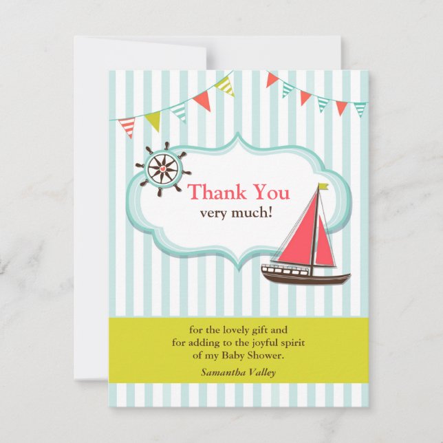 Thank You Sailing Baby Shower Card (Front)