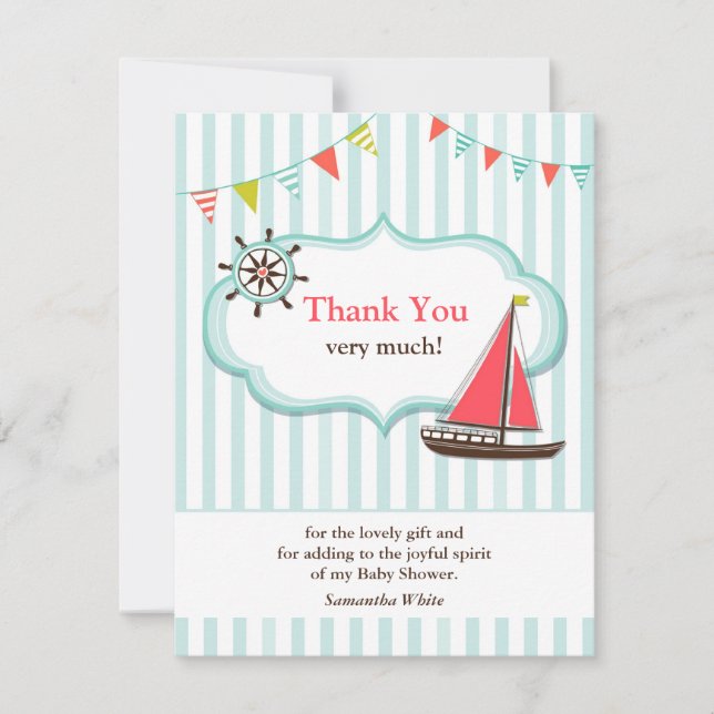Thank You Sailing Baby Shower Flat Card (Front)