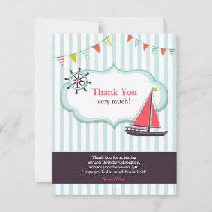Thank You Sailing Boat Birthday Flat Card