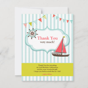 Thank You Sailing Boat Birthday Flat Card