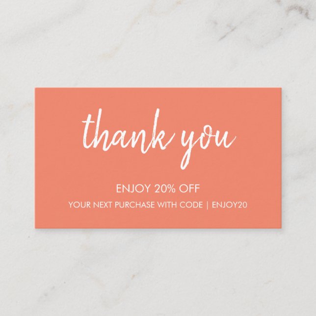 Thank You Salmon | Modern Minimalist Handwritten  Discount Card (Front)