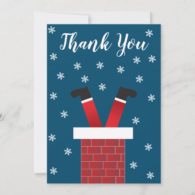 Thank You Santa Claus Stuck In A Chimney Red Blue Card (Front)