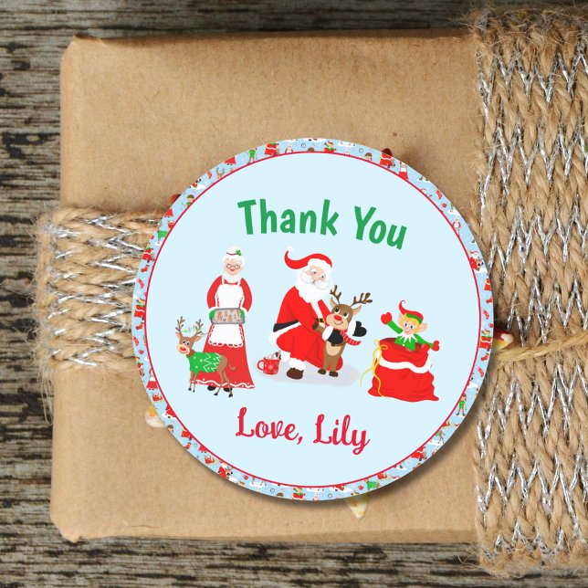 Thank You Santa In North Pole Birthday Classic Round Sticker (Creator Uploaded)