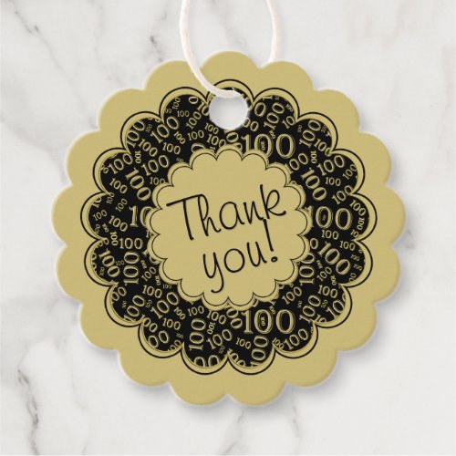 Thank You Scallops 100th Number Pattern GoldBlack Favor Tags