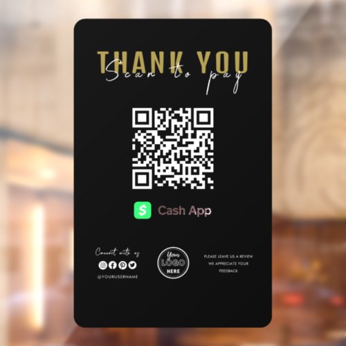 Thank you Scan to Pay Logo QR Code Cash App Black Window Cling