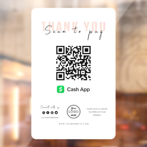 Thank you Scan to Pay Logo QR Code Cash App Window Cling
