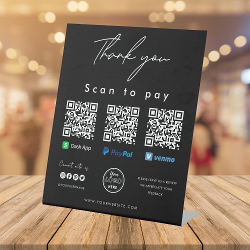 Thank you Scan to Pay Logo QR Code Pay Here Black Pedestal Sign