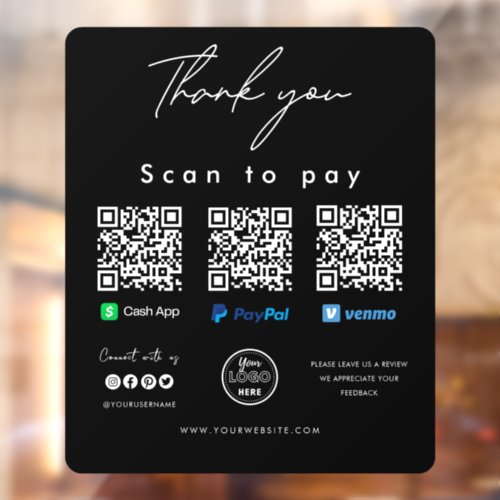 Thank you Scan to Pay Logo QR Code Pay Here Black Window Cling