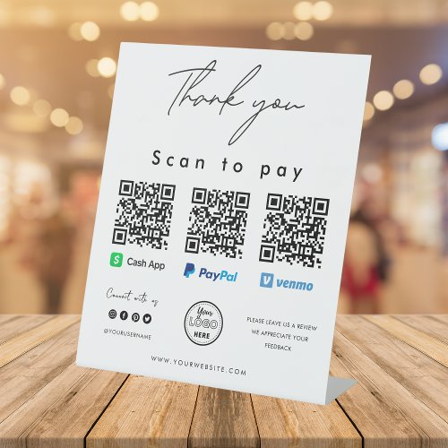 Thank you Scan to Pay Logo QR Code Pay Here White Pedestal Sign