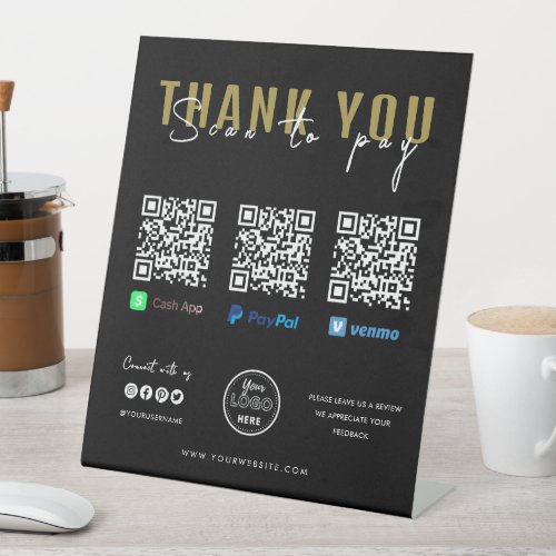 Thank you Scan to Pay Logo QR Code Payment Black Pedestal Sign